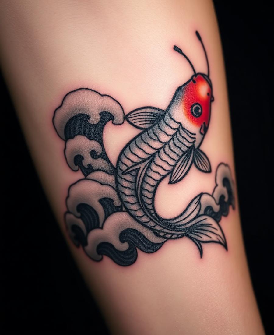Japanse koi met golven